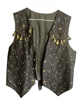 Vintage 90s Fashion Fantasy Beaded Tassel Star Vest